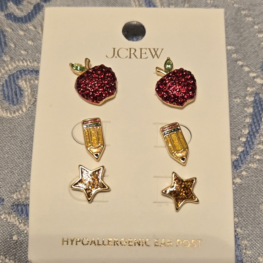 J. Crew Women's  Glittery Apples, Pencils, and Stars Earrings